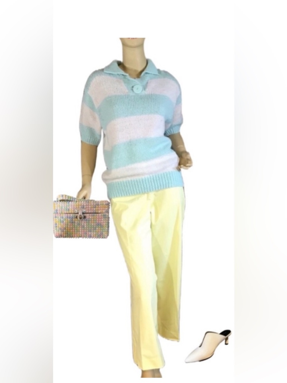 VINTAGE 1980'S JASON MAXWELL BLUE AND WHITE STRIPED SWEATER (L)